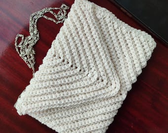 Bolso de mano de crochet hecho a mano, elegante bolso de mano tipo sobre de crochet, bolso de noche de crochet hecho a mano