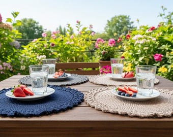 Crochet Round Placemat Set, Handmade Table Mat, Boho Dining Decor