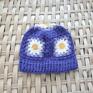 Handmade Granny Square Crochet Beanie, Colorful Boho Patchwork Hat