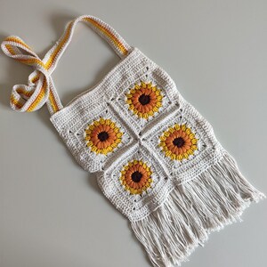 Crochet Sunflower Crossbody Tassel  Bag,Handmade Gift