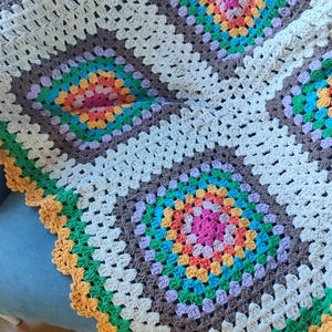 Handmade Crochet Granny Square  Sofa Decor  Throw Blanket