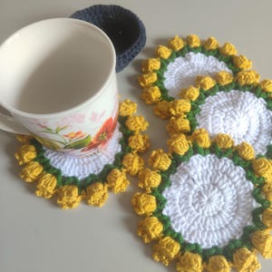 Handmade Crochet Flower Coaster Set,Crochet Mug Coasters