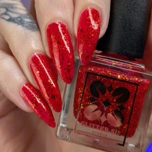 I Am Hardheaded & Unstoppable - Red Jelly Nail Lacquer w/ Red Metallic Flakes, Glitter, Iridescent Flakes - 15ml, 10-free