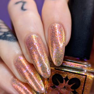 Sun Bath - Pink/Orange/Gold Microflake Shimmer Nail Polish w/ Iridescent Flakes and Holographic Glitter - 15ml, 10-free