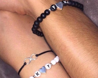 Bracelet partenaire pour couples・Personnalisé avec le texte souhaité・Bijoux partenaire・Bracelet avec gravure・Bracelet amitié・Bracelet perle
