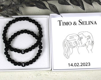 Partnerarmband inkl Geschenkbox personalisiert・Armband Personalisiert・Partnerschmuck・Armband mit Gravur・Freundschaftsarmband・Perlenarmband