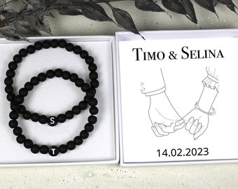 Partnerarmband inkl Geschenkbox personalisiert・Armband Personalisiert・ Partnerschmuck・Armband mit Gravur・Freundschaftsarmband ・Perlenarmband