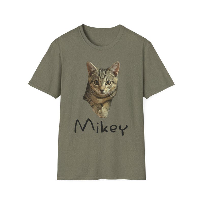 Mikey Kitten Shirt, Light Shirt with Black Lettering, Cat Lover Gift, Cat Themed Gift, Cats Against Trump Tabby Cat T Shirt, Veteran Owned image 4