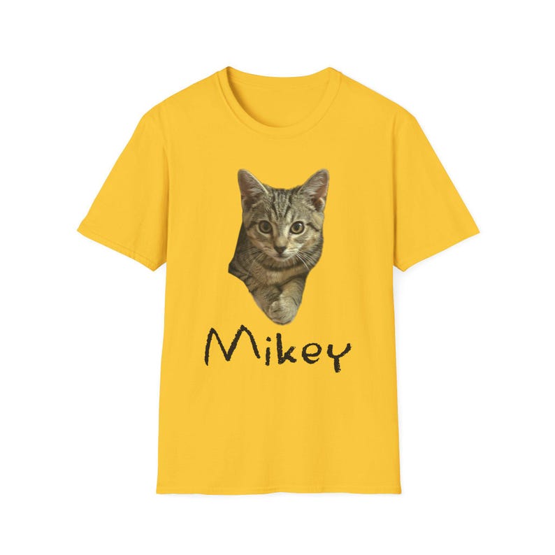 Mikey Kitten Shirt, Light Shirt with Black Lettering, Cat Lover Gift, Cat Themed Gift, Cats Against Trump Tabby Cat T Shirt, Veteran Owned image 3