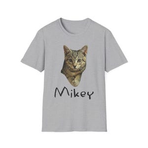 Mikey Kitten Shirt, Light Shirt with Black Lettering, Cat Lover Gift, Cat Themed Gift, Cats Against Trump Tabby Cat T Shirt, Veteran Owned image 2