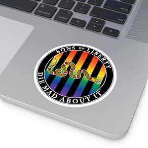 Sons of Liberty Pride Sticker, Die Mad Round Vinyl Sticker for Laptop, Waterproof Labels, Join or Die Sticker, Anti Fascism Sticker, Veteran