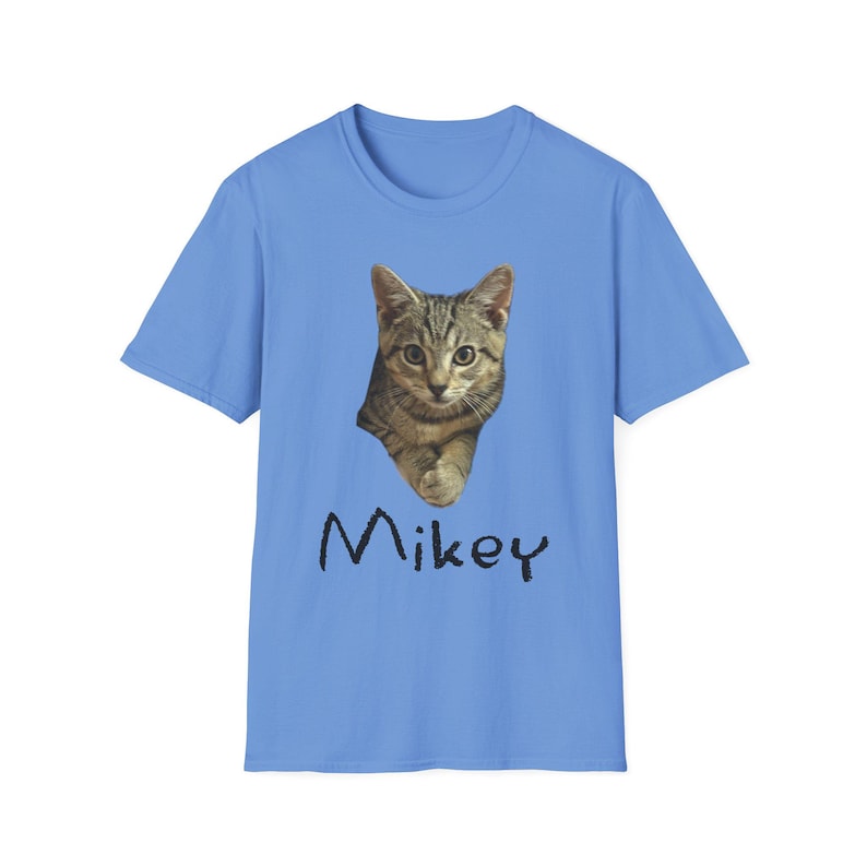 Mikey Kitten Shirt, Light Shirt with Black Lettering, Cat Lover Gift, Cat Themed Gift, Cats Against Trump Tabby Cat T Shirt, Veteran Owned image 1