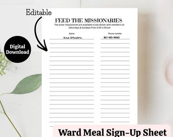 Missionary Meal Sign-Up Sheet | Ward Coordination (Digital Download)