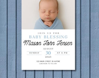 Editable Baby Blessing Invitation: Blue Classic Design (Digital Download)