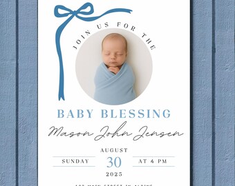Editable Baby Blessing Invitation for Boy: Blue Design (Digital Download)