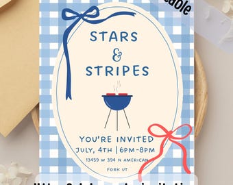 Editable 4th of July Invitation | Patriotic BBQ Party Template (Digital Download)