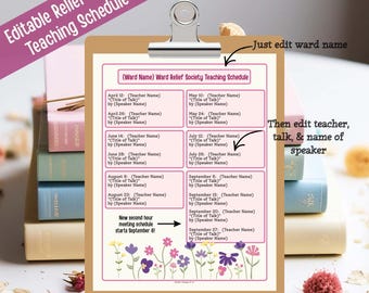 Editable Relief Society Lesson Schedule • Canva Template (Digital Download)