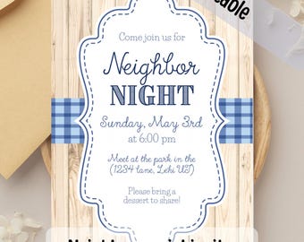 Editable Neighbor Night Invitation | Community Block Party Canva Template (Digital Download)