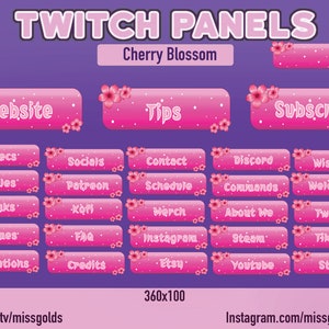 28 Cherry Blossom Twitch Panels, twitch panels for streamers, panels for streamer, cherry blossom, cute cherry blossoms panels for twtich