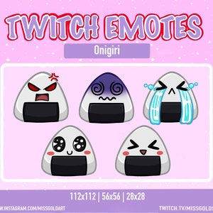 Onigiri Emotes, Cute Onigiri emotes, twitch streamers, Emotes for twitch streamers, Onigiri twitch emotes for streamers