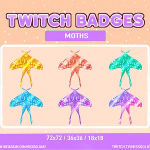 Moth Twitch Badges, badges for subs, twitch streamers, badges for twitch streamers, Shiny moth twitch badges for streamers