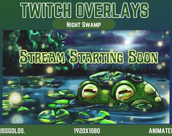 Giant Night Frog Animated Scenes, Frog Overlays, twitch streamers, animated twitch scenes, Bayou Night twitch screens for streamers