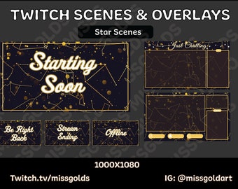 Gold Constellations twitch scenes, twitch overlays, gold zodiac scenes and overlays, twitch overlay, starry night overlay for twitch streams