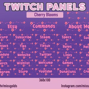 28 Cherry Blossom Twitch Panels, twitch panels for streamers, panels for streamer, cherry blossom, cute cherry blossoms panels for twtich