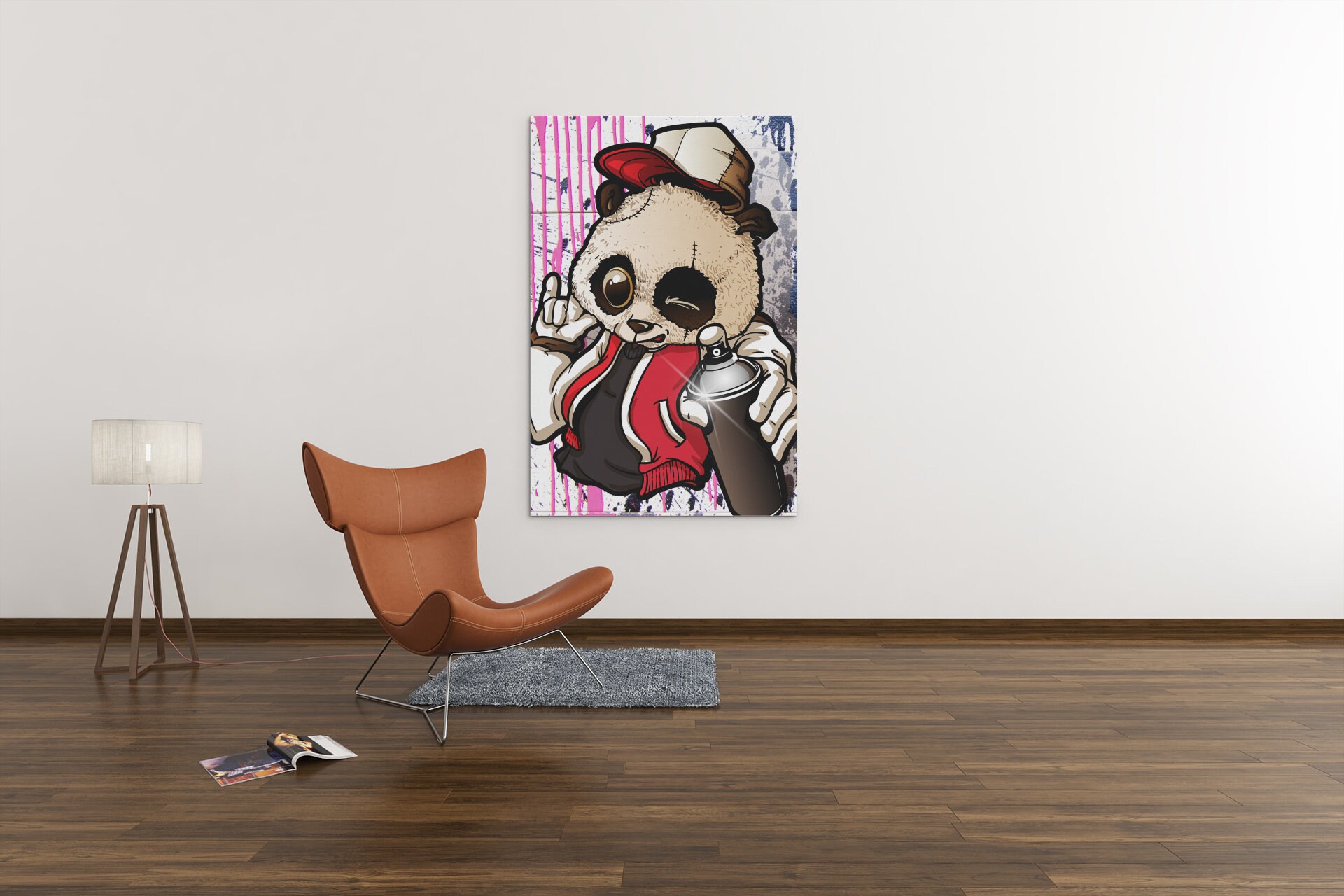 Tableau Graffiti, Tableau Street Art, Toile Tag, Pand, Art de Rue, Panda, Peinture, Bleu, Rose