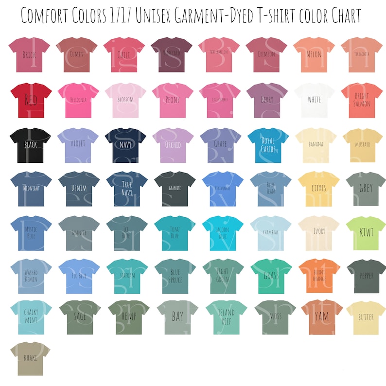 Comfort Colors 1717 Unisex Garment-dyed T-shirt Color Chart - Etsy