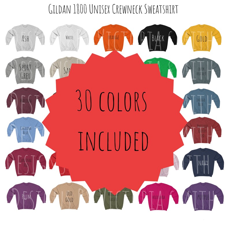 Gildan 1800 Color Chart Gildan 1800 Size Chart Gildan 1800 Mockup