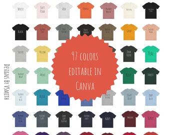Editable Version Bella + Canvas 3001 Jersey Unisex Short Sleeve Tee Color Chart and Sizing Chart Digital Download