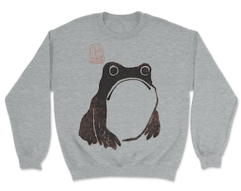 Sad Frog Sweatshirt, Unimpressed Frog Sweater - Japanese Aesthetic by Matsumoto Hoji, Unisex Sweatshirt, Vintage Style Art jumper