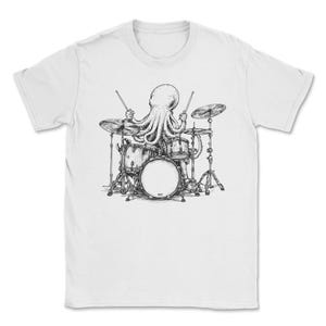 Octopus Playing Drums T-Shirt funny Sealife Retro Cartoon T Shirt