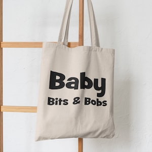 Baby bits and bobs tote bag, baby&#39;s shoulder bag, organic tote bag, baby stuff shopping bag.