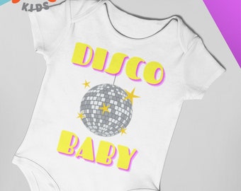 Disco baby, one-piece baby grow vest, toddler gift idea.