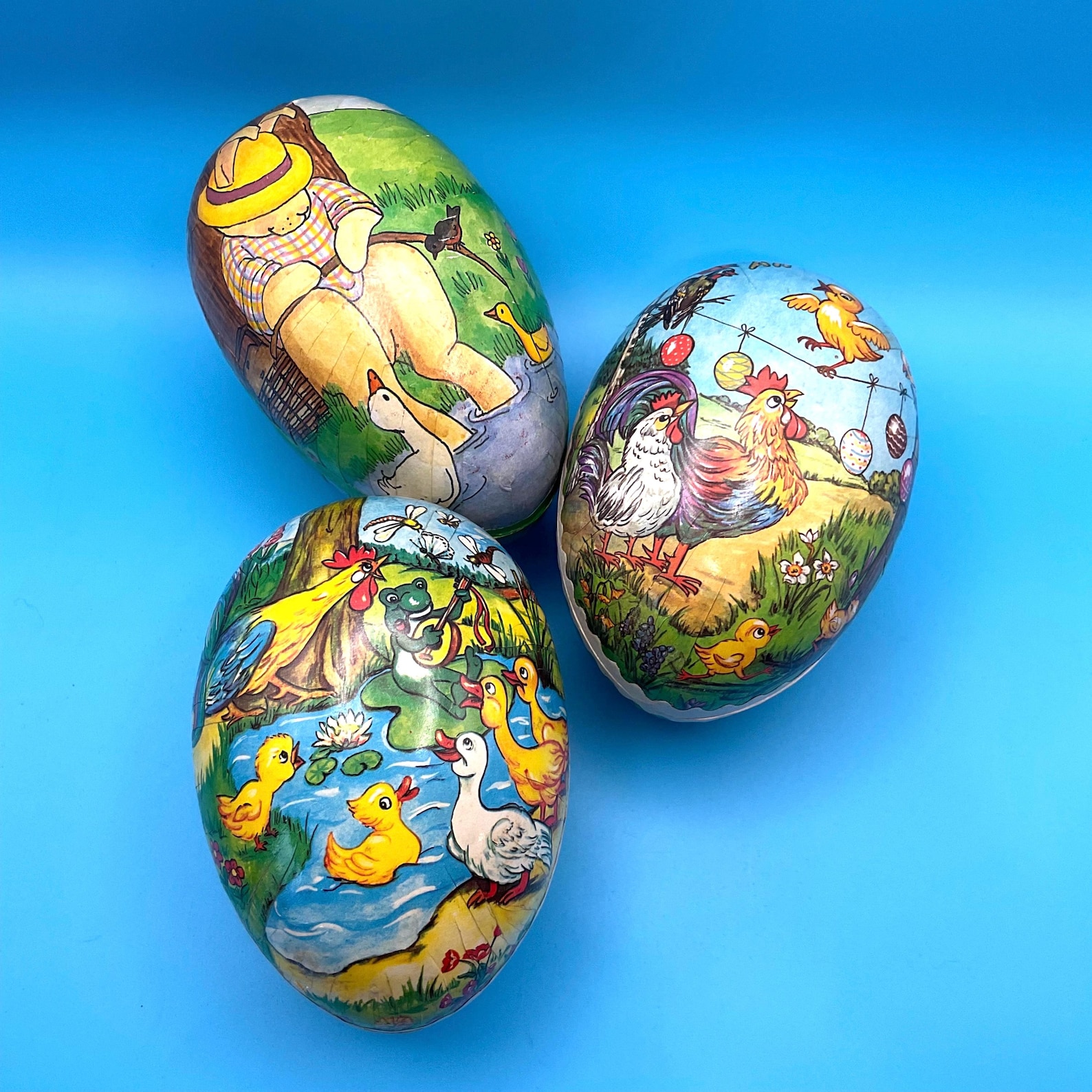 German Paper Mache’ Easter Eggs, Vintage Set of Three (3)