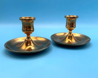 Brass Candlestick Holders, Vintage Baldwin Classic Design for Tapered Candle with Drip Plate Design