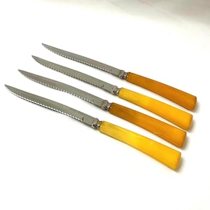 Vintage Forgecraft Steak Knife Set: Butterscotch Bakelite Handles