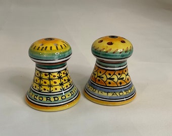 Vintage S Volvo Deruta Italian Colorful Ceramic Salt and Pepper Shakers Colorful Hand Painted Design Tablescape Entertaining Festive!
