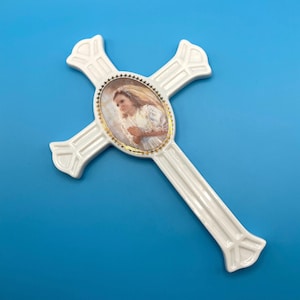 Vintage Porcelain Child First Communion Wall Cross - Religious Gift, Bedroom Decor - You Pick