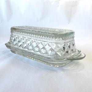 Vintage Wexford Clear Glass Butter Dish: Geometric Cross Pattern