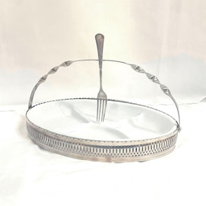 Vintage Studio Silberplatte & Keramik Servierplatte mit Gabel