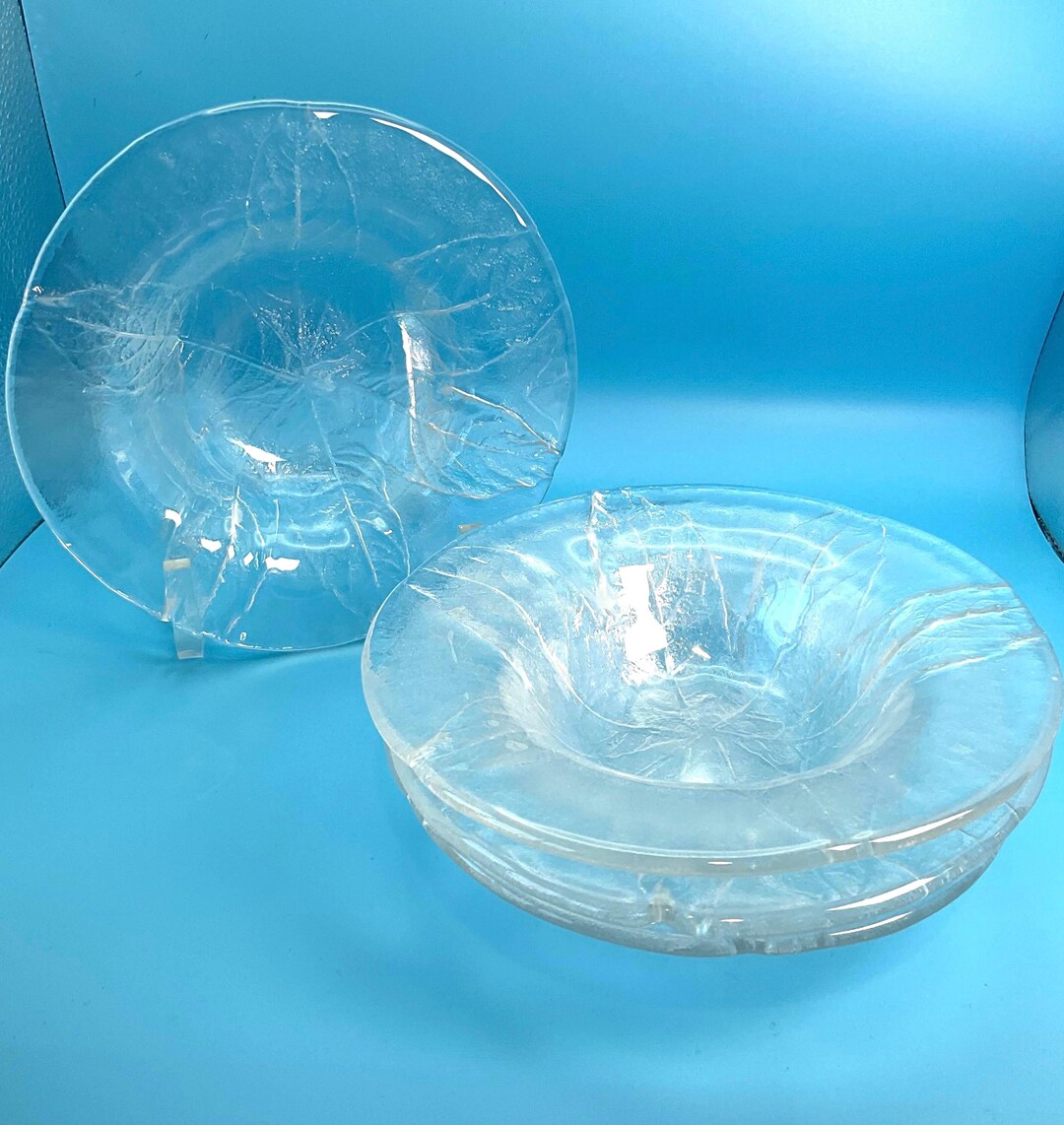 Handmade Kosta Boda Glass Bowls: Leaf Pattern Relief, Set of 4