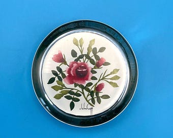 Pinzapapeles de cristal artístico transparente grueso con acuarela floral original de John Copp; decoración de escritorio con diseño artístico.