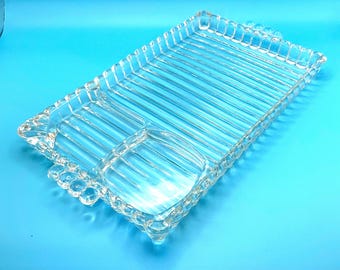 1930er Jahre Klarglastablett, Bubble Divided Vanity Dish, Snack Servieren, Schmuck Organizer
