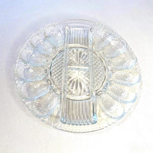 Vintage Clear Glass Deviled Egg Tray - LE Smith USA - 12-Slot Platter