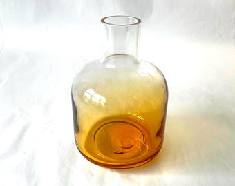 Vintage Hand Blown Amber Ombre to Clear (Blenko?) Sturdy Contemporary Jug Design by Joel Myers to Hold Heavier Arraingments Beautiful