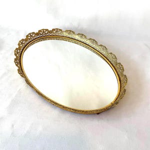 Vintage Filigree Ormolu Brass Mirrored Tray with a Scalloped Edge, Hollywood Regency, Tray, Hanging Mirror or Vanity Standing Mirror!