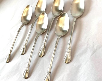 Lot de 6 Wm. Cuillères à thé en métal argenté originales Rogers MFG Co., motif cabine Avalon de Rogers, parfaites pour le thé, le café ou tout autre décor de table